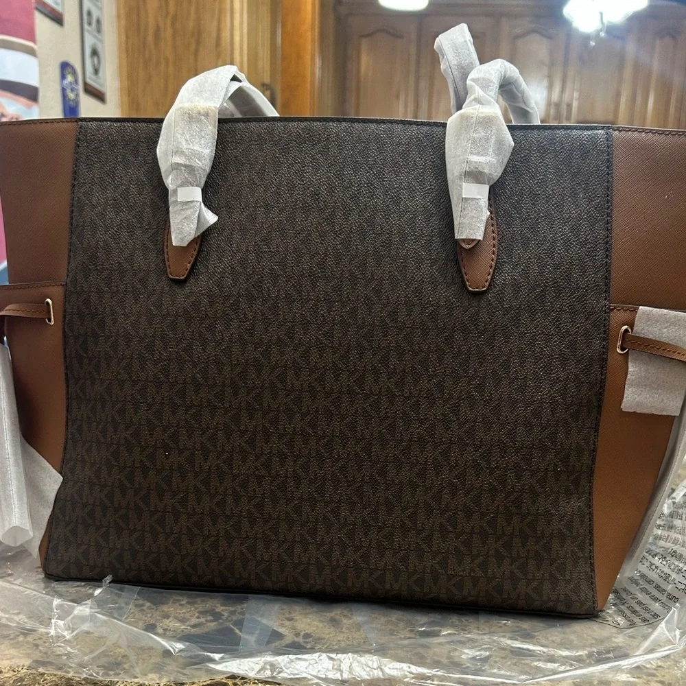 Michael Kors Dark Brown and Tan Tote Bag
